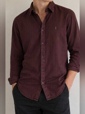 All Saints Men's Button-Down Shirt - Burgundy